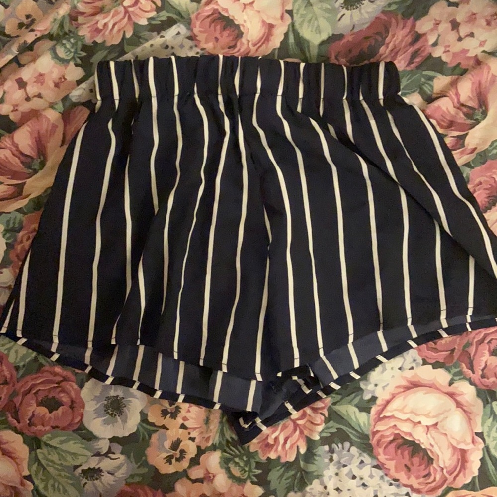 Blue and white striped Shein shorts